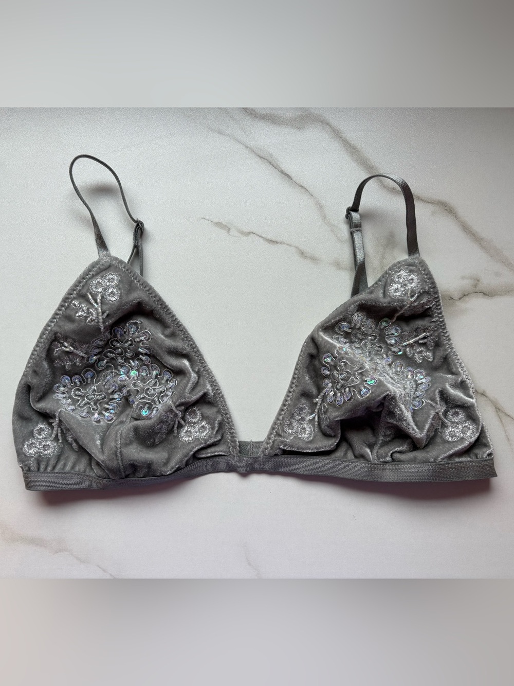 Urban Outfitters Gray Velvet Embroidered Bralette